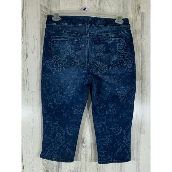 Chicos Capri Jeggings Size 1 or 8 (30x18) Mid Rise Floral Pull On Stretchy - Picture 2 of 8